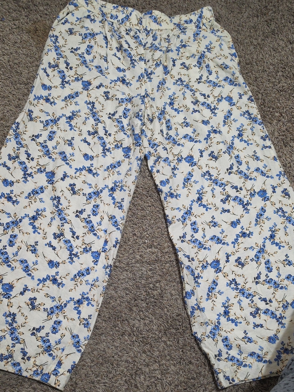 a new day Cream Floral Wide-Leg Pants with Blue Blossoms